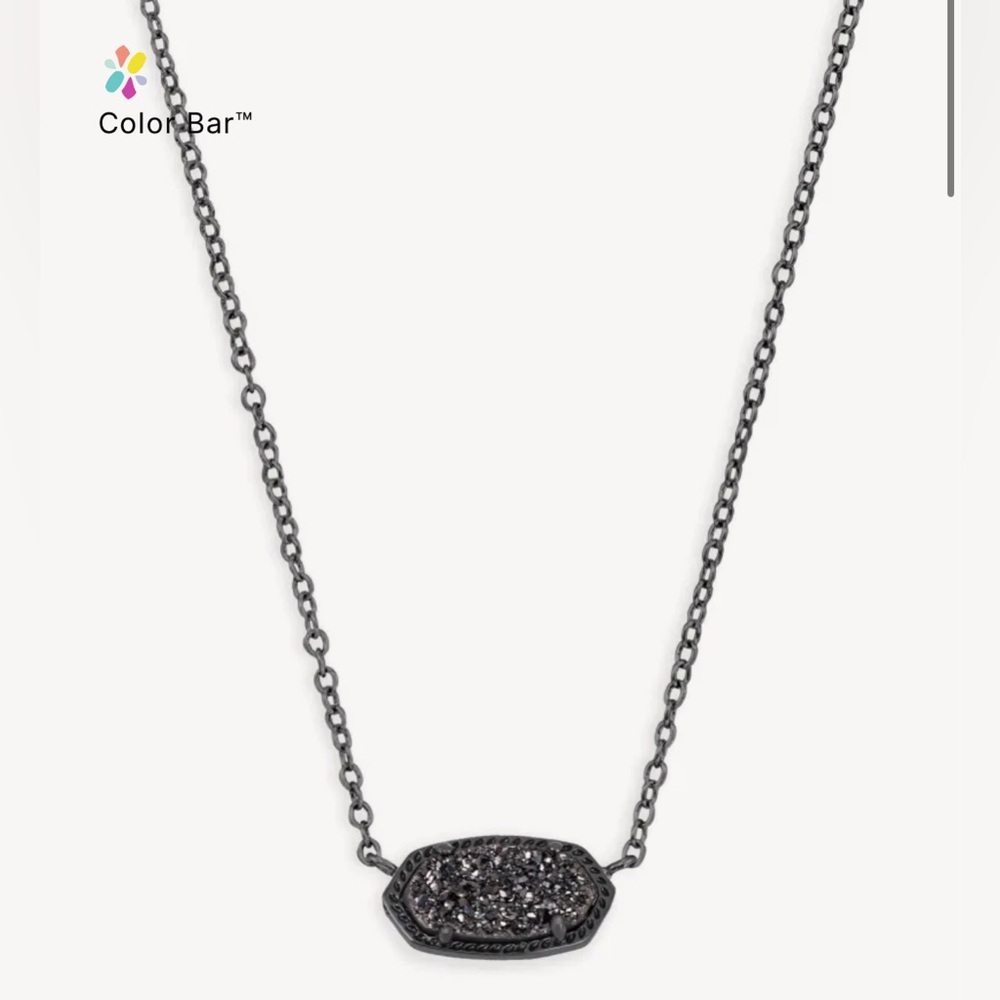 Kendra Scott Signature Elisa Gunmetal Plated Black Drusy Pendant Necklace